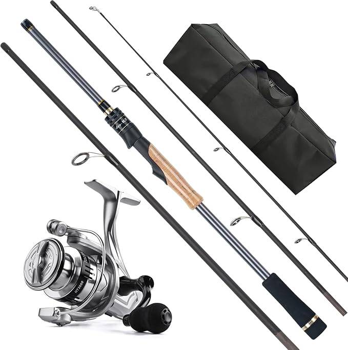 Travel Fishing Pole Combo， 4 Piece Carbon Fiber Spinning Rod Spinning Reel 7ft Braided Line Fishing Carrier Bag for Travel...