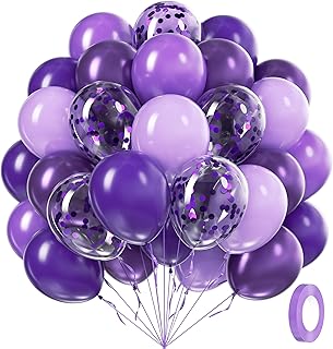 60pcs Purple Balloons 12inch with Metallic Pastel Dark Purple Confetti Balloons for Purple Birthday Wedding Baby Shower Pa...