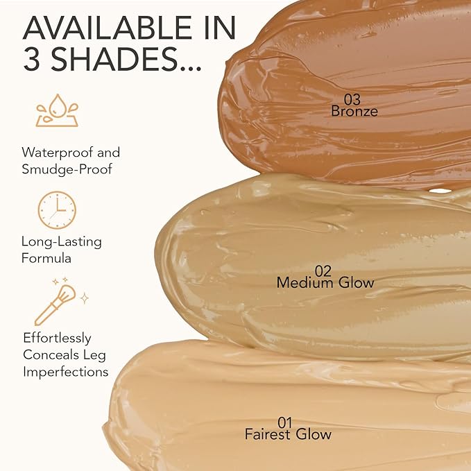 Leg Makeup Waterproof No Transfer, Leg And Body Scar Cover Up, Tattoo Cover Up Makeup Waterproof For Long Lasting, Even Skin Tone, Natural Radiance, For All Skin Tones (#02 Medium Glow)