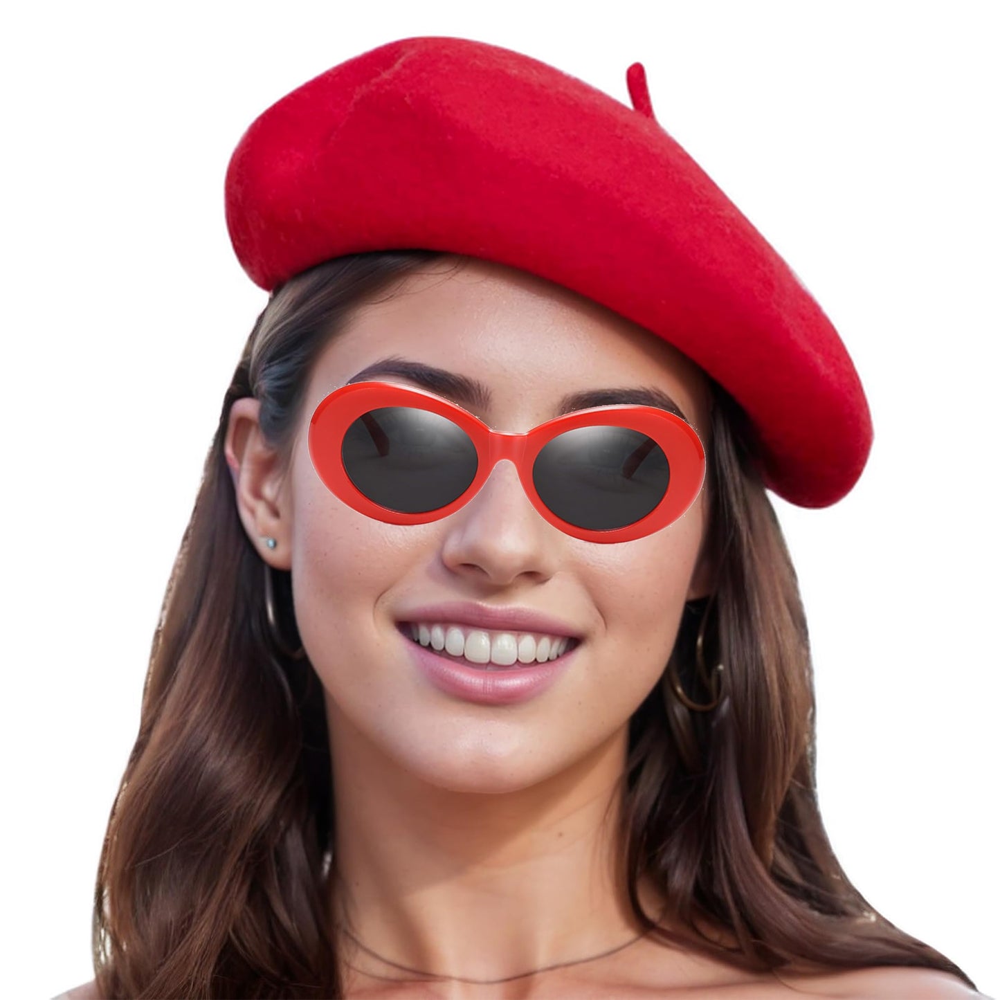 SAISISAIKER 4 Pcs French Beret Hat Scarf Gloves Sunglasses for Women, 50s French Mime Costume Kit for Women Dress Up on Halloween Parties (Red)