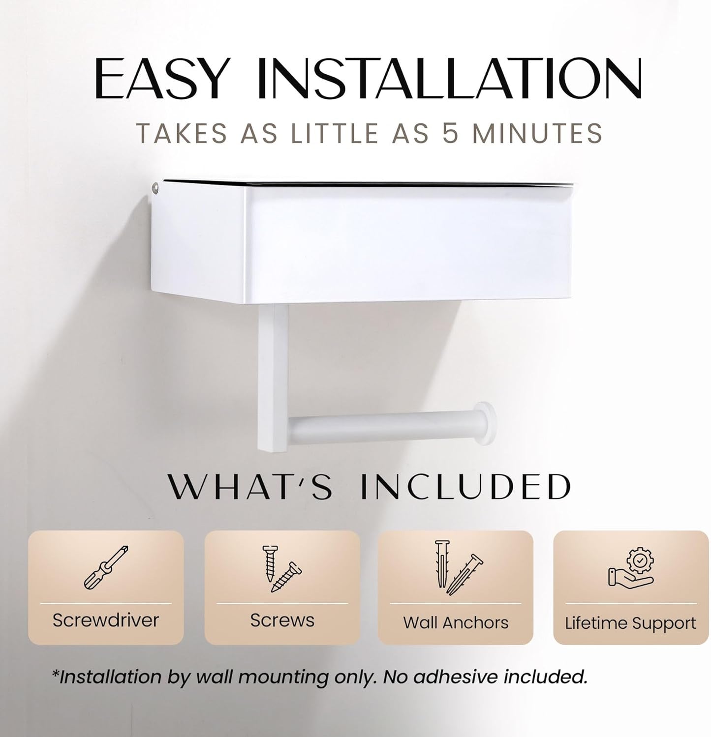 Day Moon™ White Toilet Paper Holder with Shelf - Wipe Holder for Bathroom, Flushable Wipes Dispenser, Toilet Paper and Wipes Holder