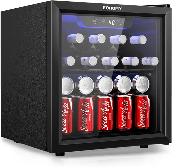 EUHOMY 48 Can Beverage Refrigerator cooler-Mini Fridge Glass Door for Beer Drinks Wines, Countertop Beverage Fridge with A...
