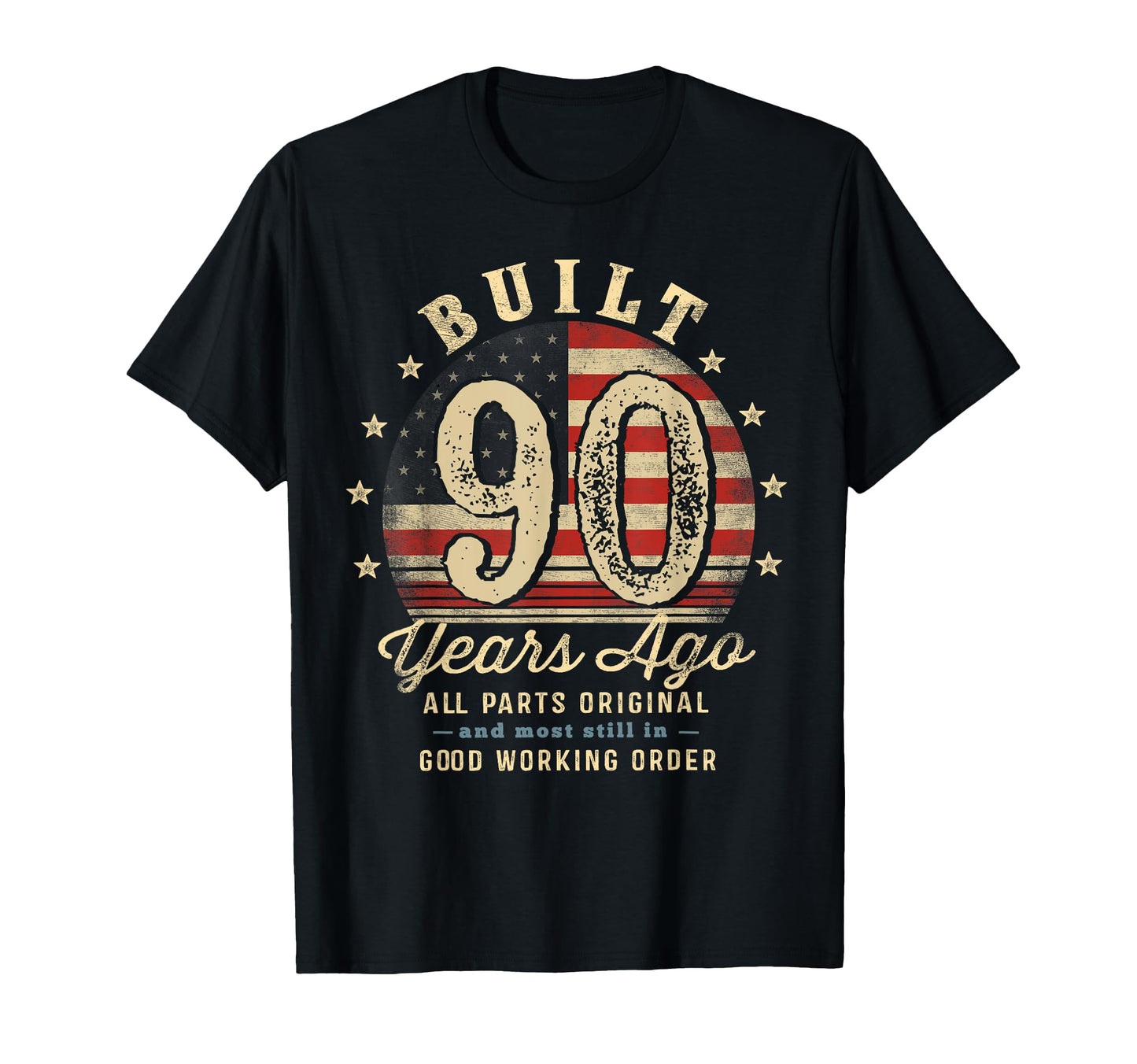 Built 90 Years Ago Funny 90th Birthday USA Flag T-Shirt