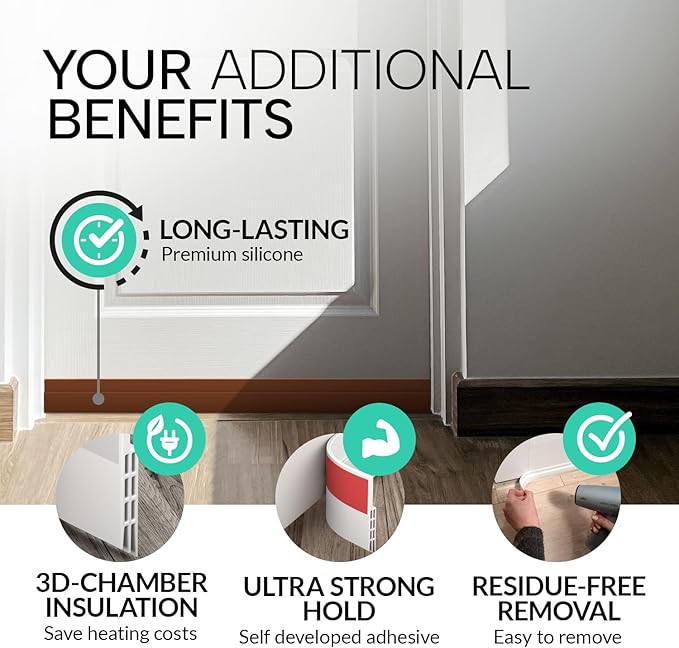 Vellure® door draft stoppers for bottom of door - NEW premium door sweep / door seal strip (save energy – installs quickly and easily) door weather stripping, ideal for keeping out cold (1x39" brown)