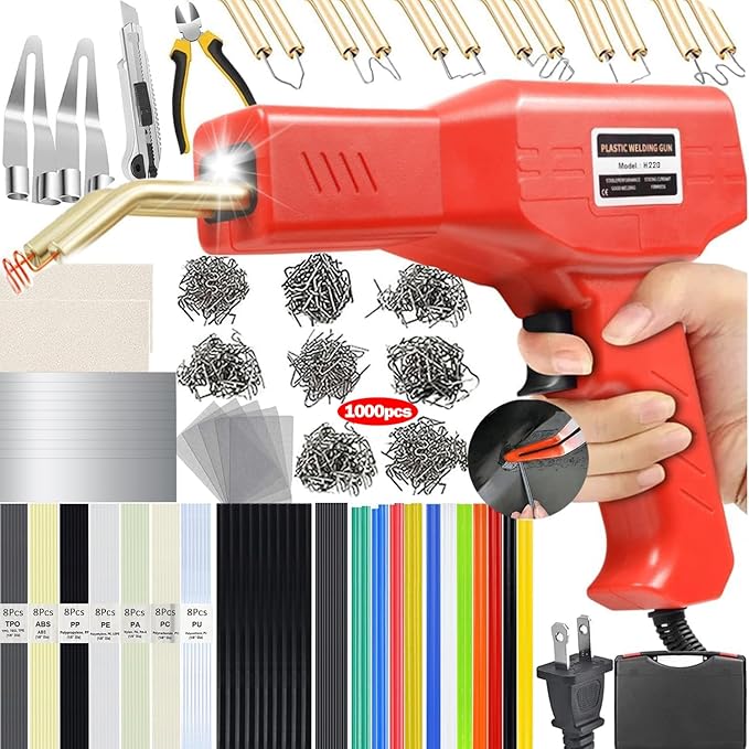 Upgraded 220W Plastic Welder, 2 in 1 Plastic Welding Kit Plastic Repair Welder Kit 1000PCS Hot Stapler Soldering Gun with ...