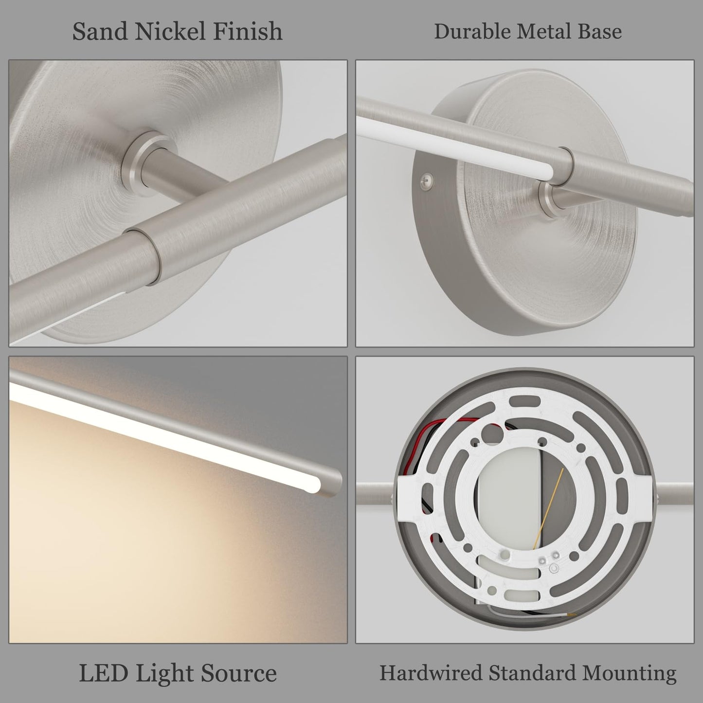 Coinmit 28In Sand Nickel Wall Sconces Set of Two Hardwired 3000K LED Modern Vanity Light 360° Rotatable for Living Room Bedroom Bathroom(2 Pack)