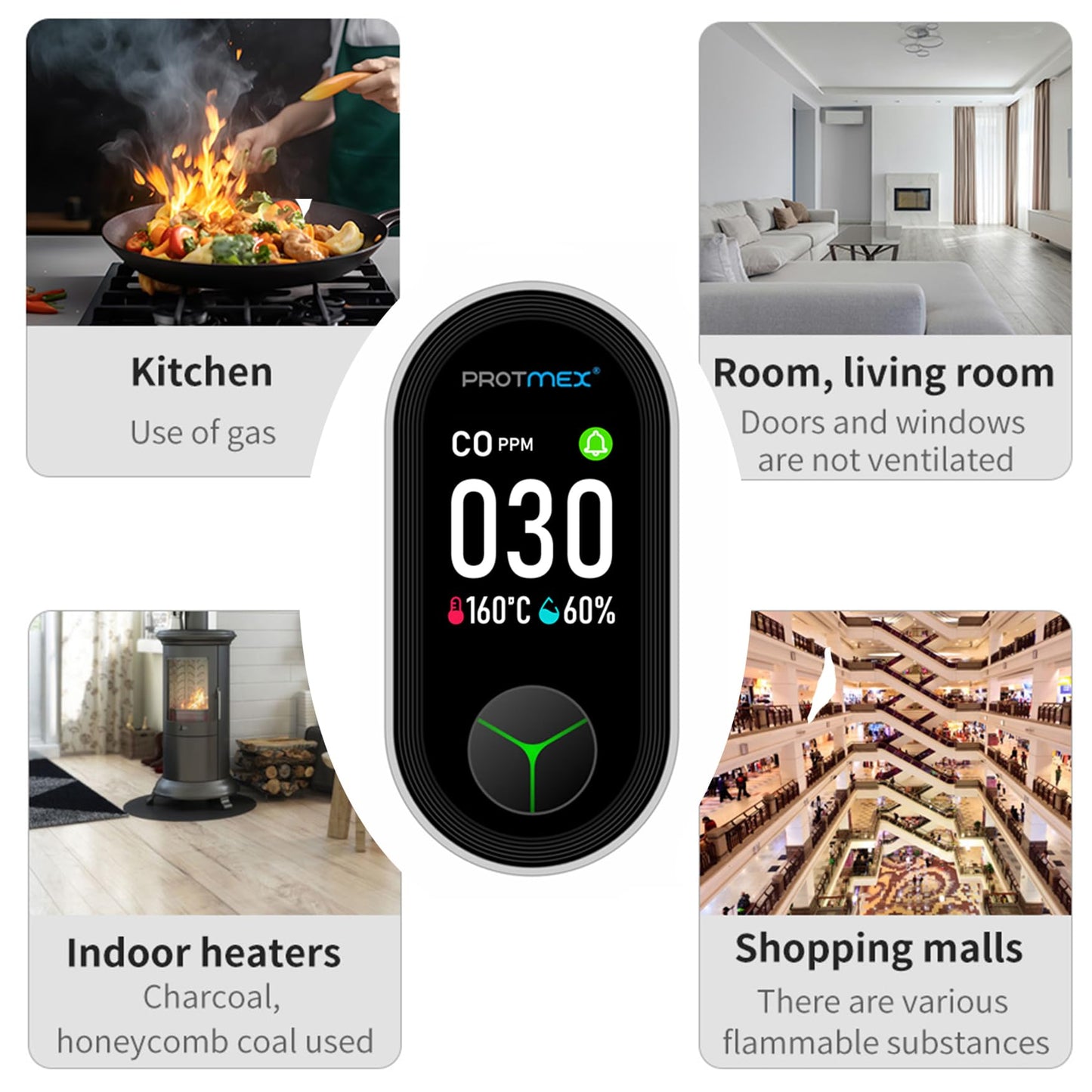 Protmex Carbon Monoxide Detector Plug in Wall, 3-in-1 Co Detector Monitor Air Quality with Temperature Humidity Sensor, Portable CO Meter Easy to Read & Install, for Home/Hotel/RV