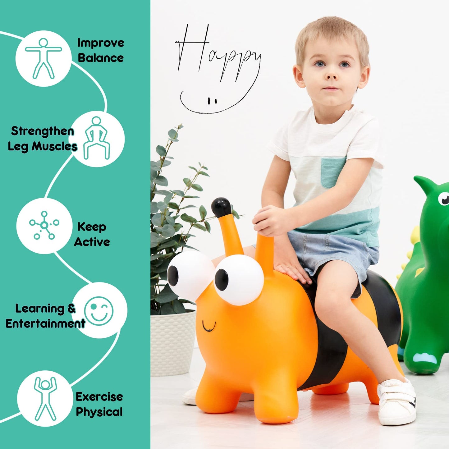 ZOOJOY Bee Bouncy Animals Hopper, Inflatable Bouncing Hopper, Outdoor Indoor Jumping Bounce Hopping Toys for Toddlers, for 18 Months 2 3 4 Year Old Kid Toddler