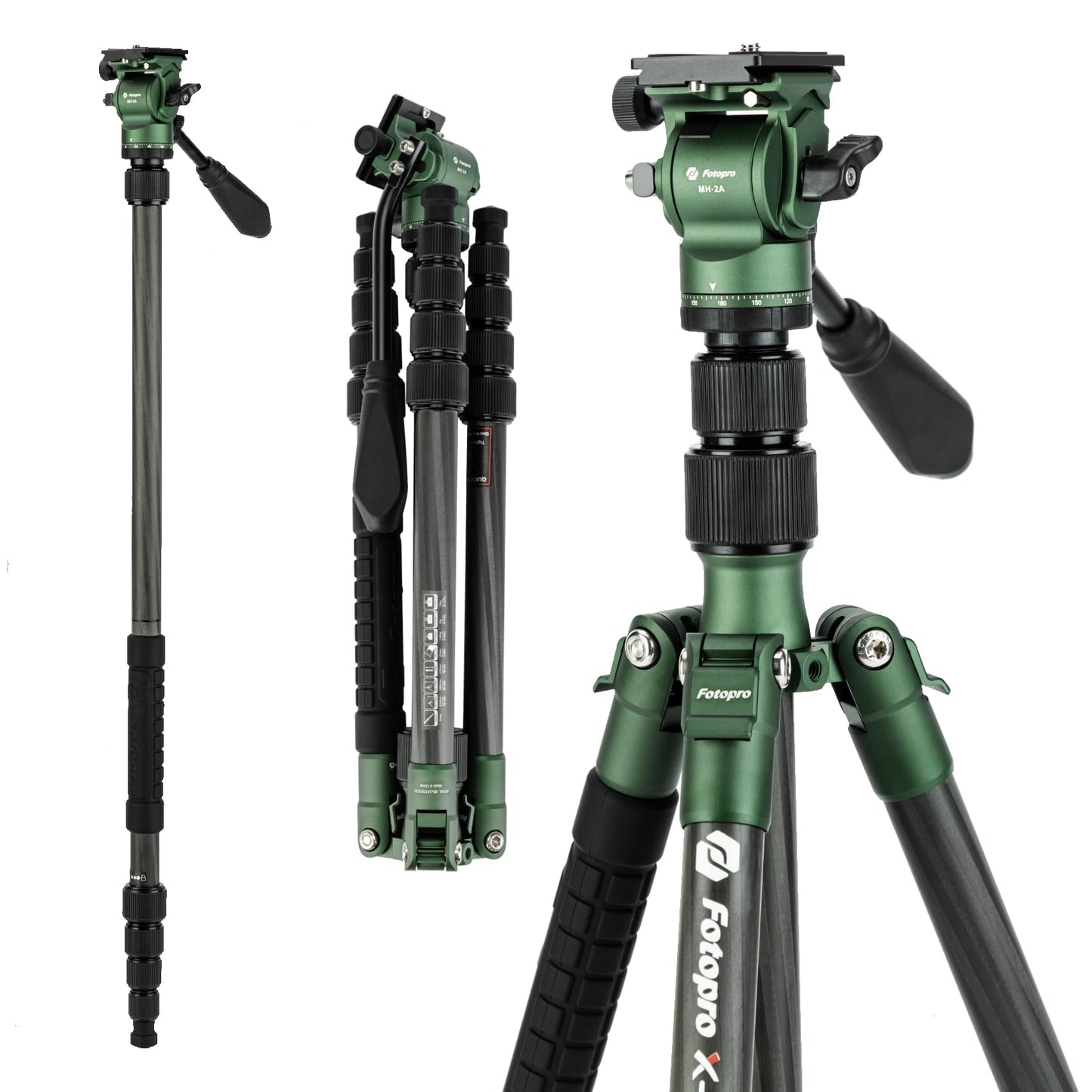 Fotopro 62" Carbon Fiber Camera Video Tripod, 2.3lbs Lightweight Travel Compact Tripods with Fluid Head, Detachable Monopod with Arca-Swiss Quick Release Plate, Load up to 11lbs,Compatible with DSLR