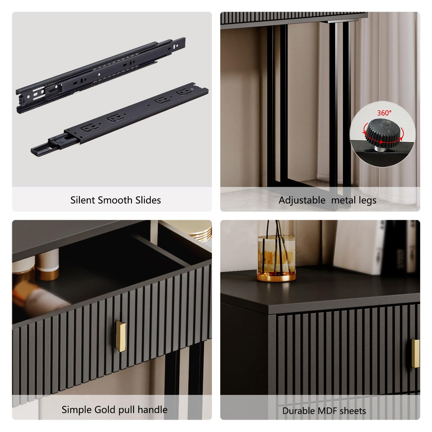 Ieejdn Black Vanity Desk with Mirror and Lights,Small Makeup Vanity with 5 Drawers, Modem Makeup Table with Adjustable Cabinet for Bedroom,Makeup Room