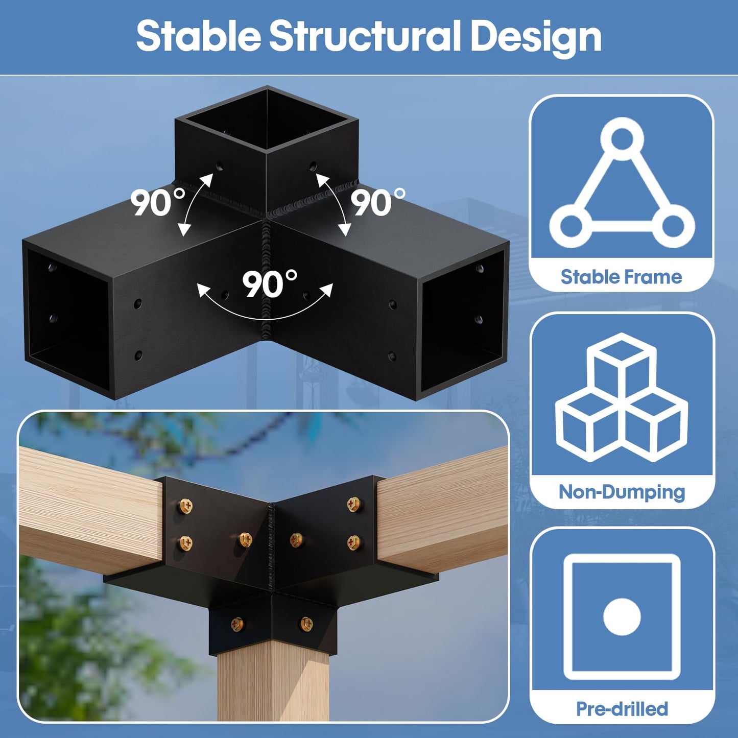 Pergola Kit, Heavy Duty 3-Way Pergola Brackets for 4"x 4" (Actual 3.5" X 3.5") Lumber,DIY Rust-Proof Gazebo Bracket Kit with Right Angle Corner Bracket, Gazebo Hardware Kits for Patio Backyard Outdoor
