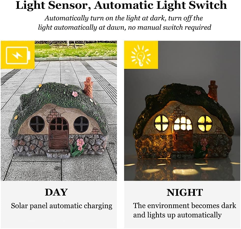 atibi Fairy Garden Statues,Fairy Garden House with Solar Powerd Night Light,Yard Decorations Outdoor Fairy Garden Accessories Decor for Outside
