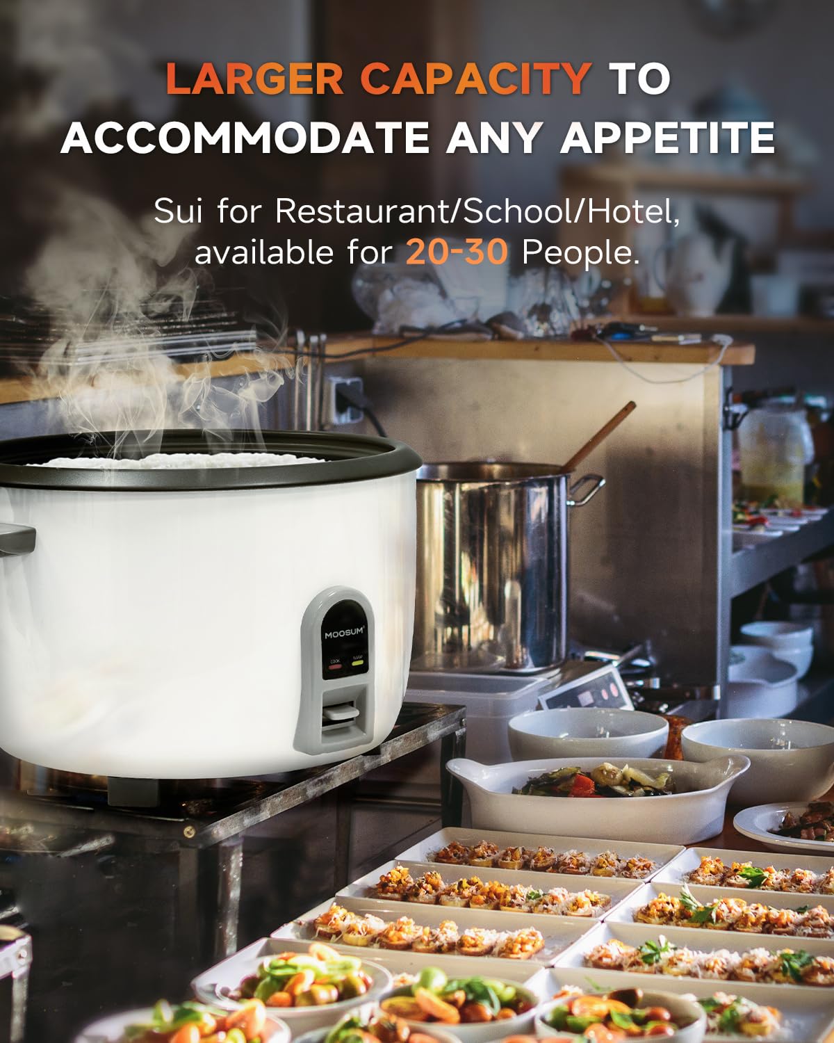 MOOSUM Commercial Rice Cooker, Large Capacity 30-Cup (UnCooked), 60-Cup (Cooked) with One Touch Operation and 12-Hour Keep Warm, Easy to Use and clean,1600W