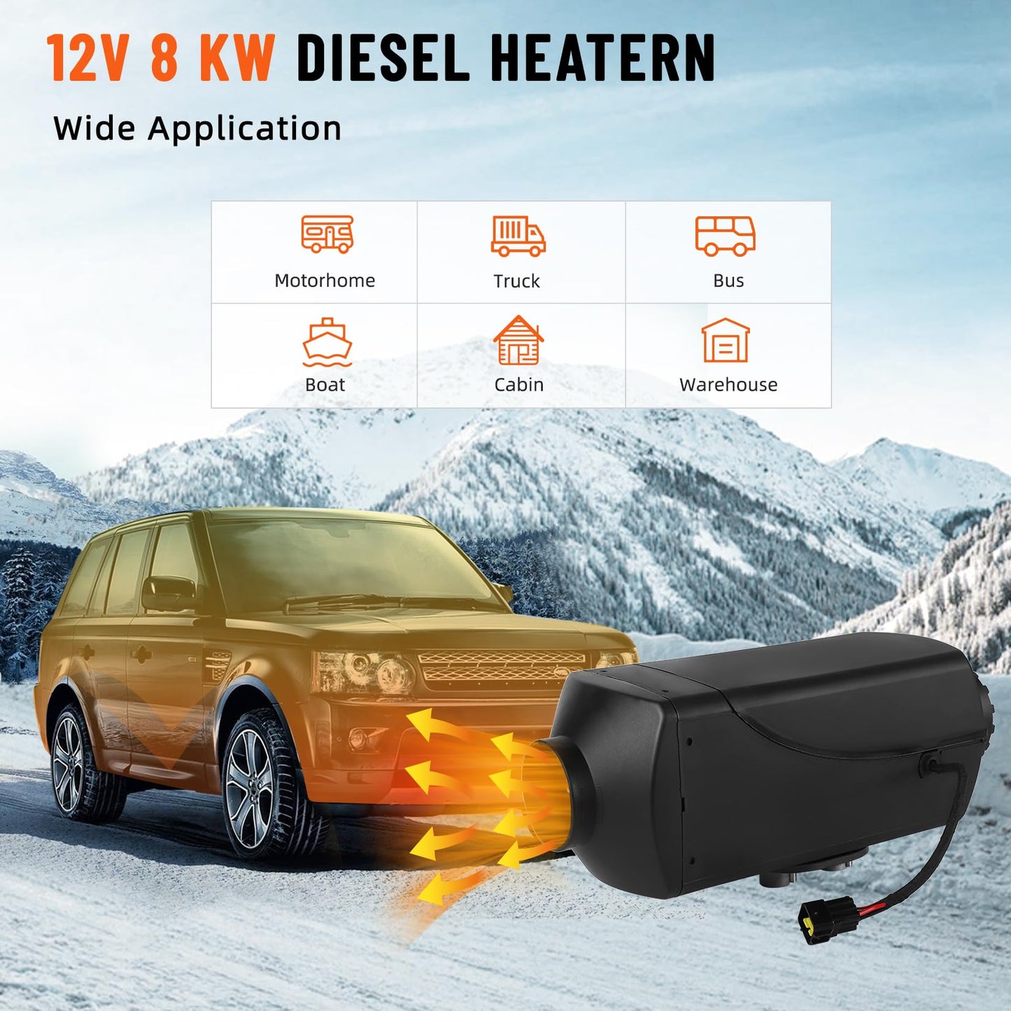 Diesel Air Heater，8KW 12V Split Portable Diesel Car Heater With Remote Control, Lcd Display, Muffler No-Punch 9L.Knob Switch Tank,Diesel Parking Heater for Rv Trailer Camper Van Boat And Indoors