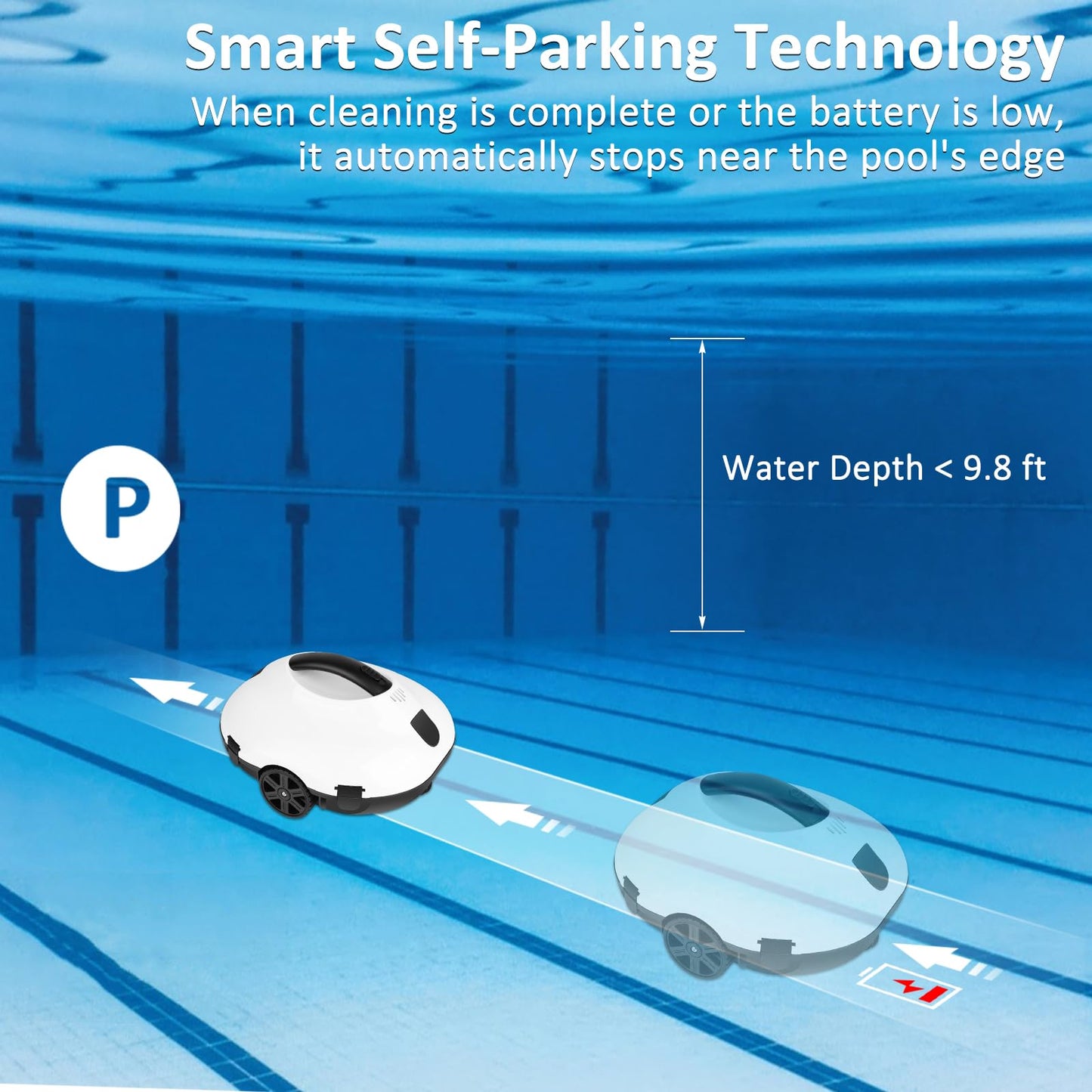 TCEUMIK 130 Mins Runtime Cordless Robotic Pool Cleaner Portable Lightweight Automatic Vacuum Self-Parking 5200mAH Fast Charging Powerful for Above-Ground Swimming Pool up to 861Sq.ft (White)