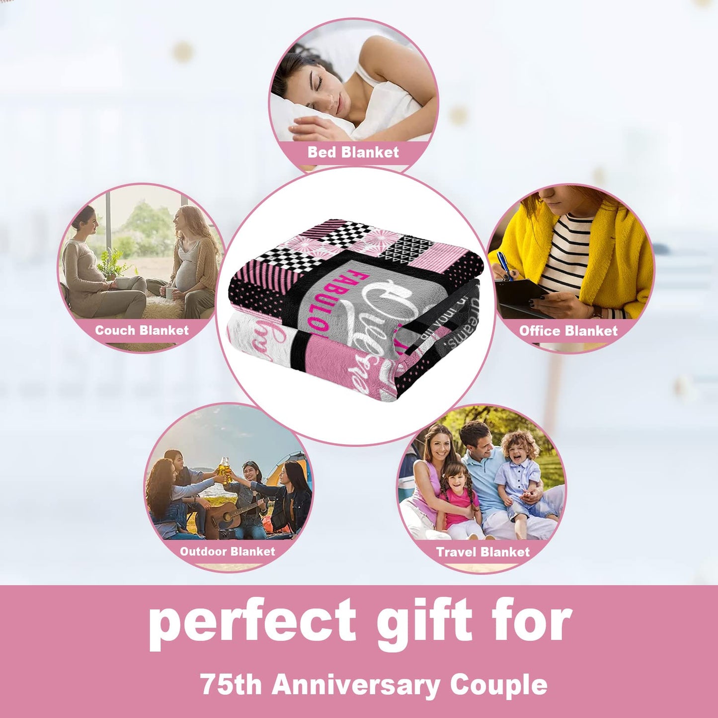 Atokker 75th Birthday Gifts for Women/Men Blanket, Women 75th Birthday Gifts 1949, Best Gifts for 75 Year Old Woman, Happy 75th Birthday Ideas for Mom Grandparents Throw Blanket 60"x50"