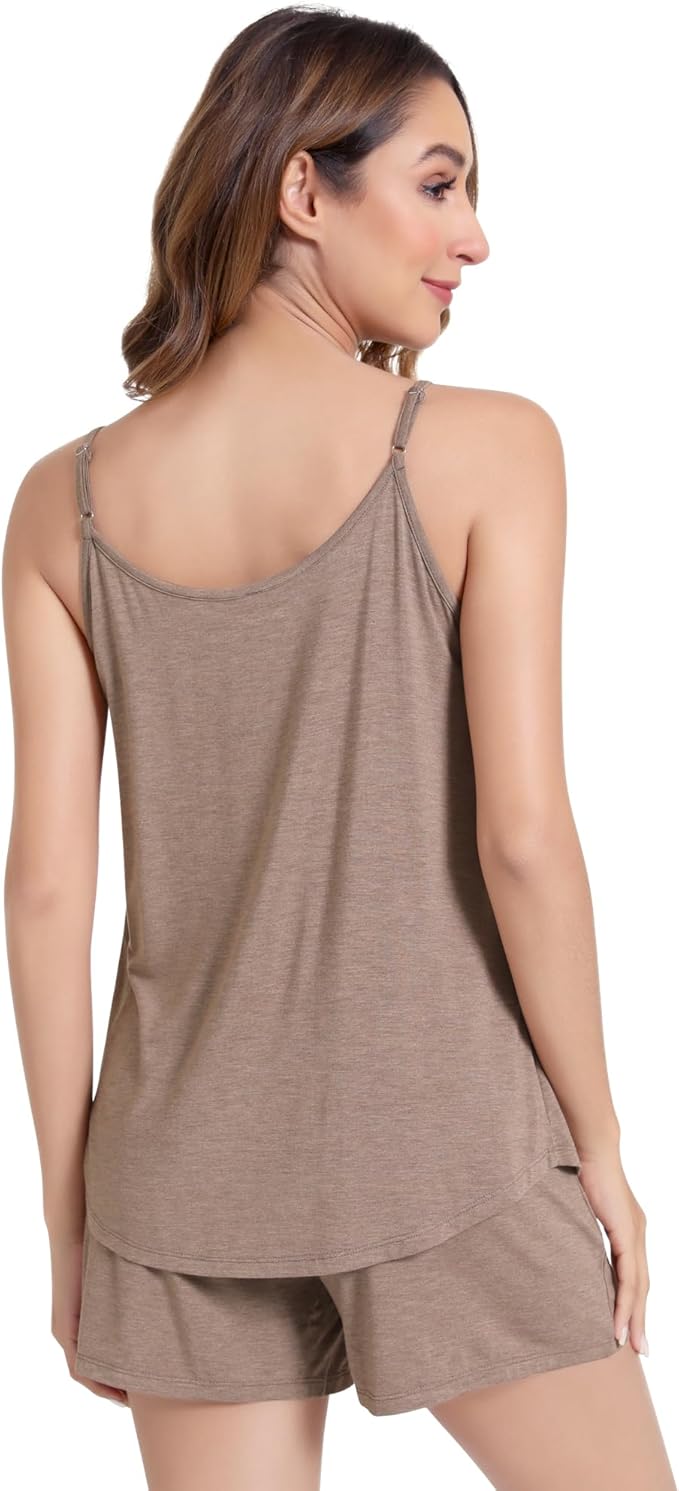 NACHILA Pajamas for Women-Viscose from Bamboo, Ribbed Racerback Tank Top Sexy Split Shorts Pajama Sets Cooling Sleep Cami Pjs