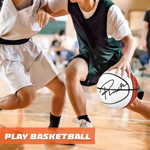 Hiboom Autograph Basketball with Acrylic Ball Stand Operation Christmas Signing Autograph Ball Panel Blank Signature Official for High School College Coach Gift(4 Pcs,White and Brown,Size 7)