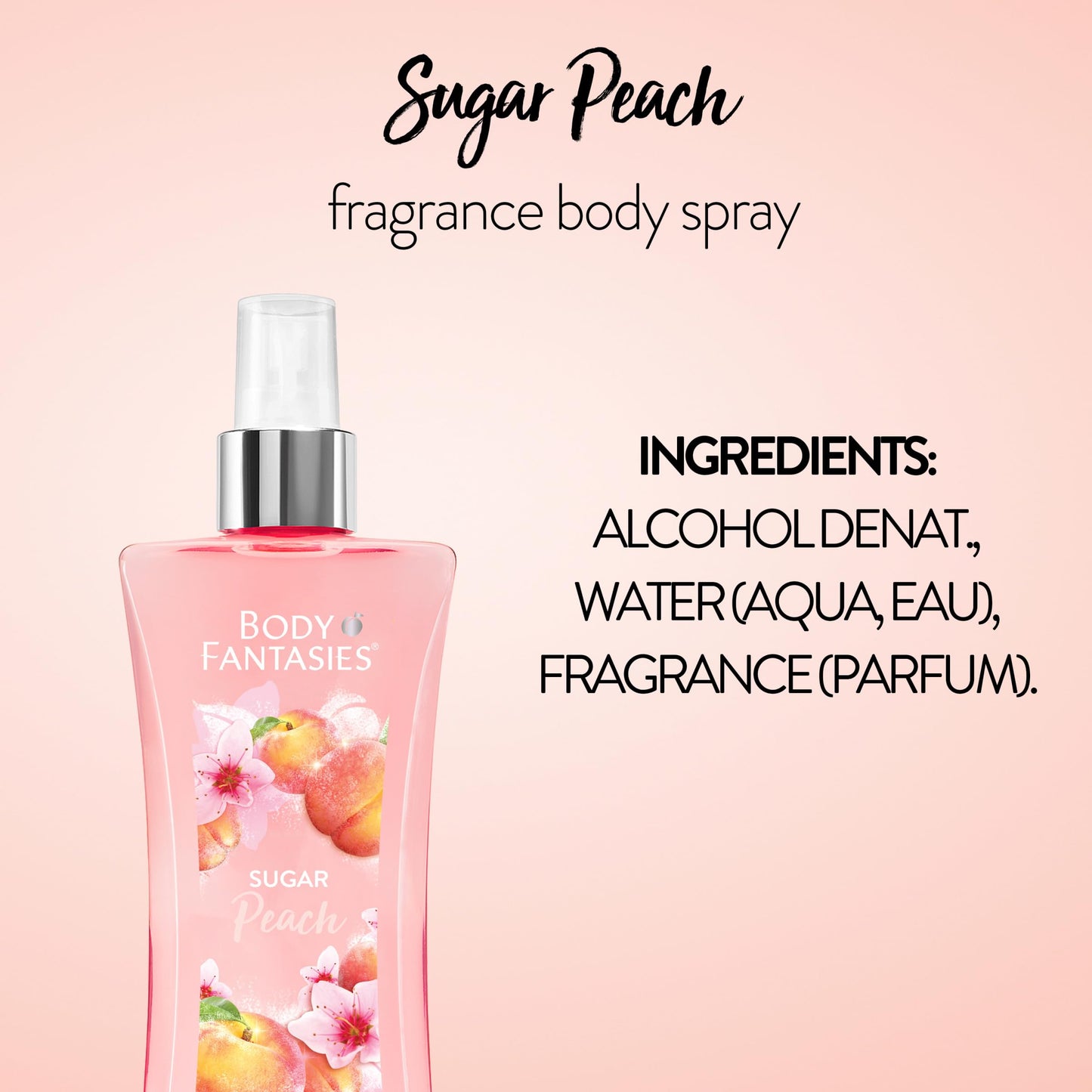 Body Fantasies Signature Fragrance Body Spray, Sugar Peach, 8 fl oz