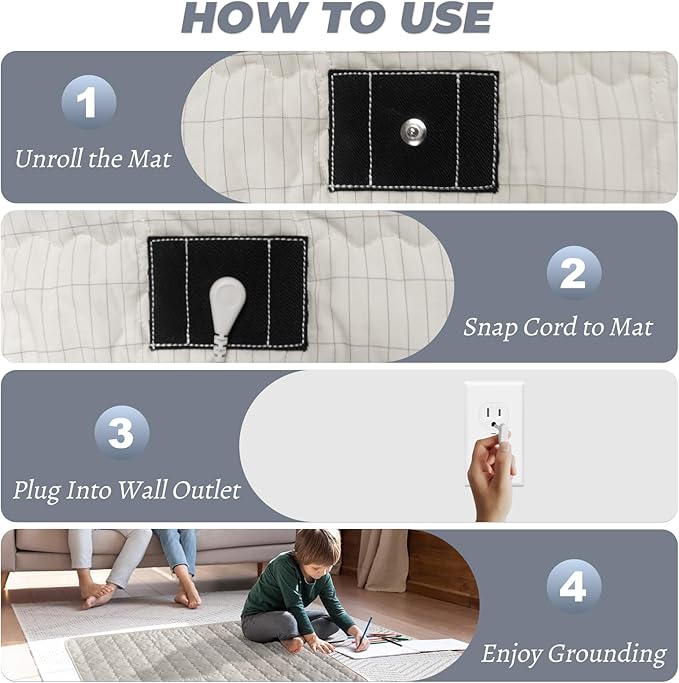 Grounding Mat, 24x35 Inch, Cotton Grounding Pad with Silver Fiber, Grounding Mat for Feet, Improves Sleep Wellness, Beige