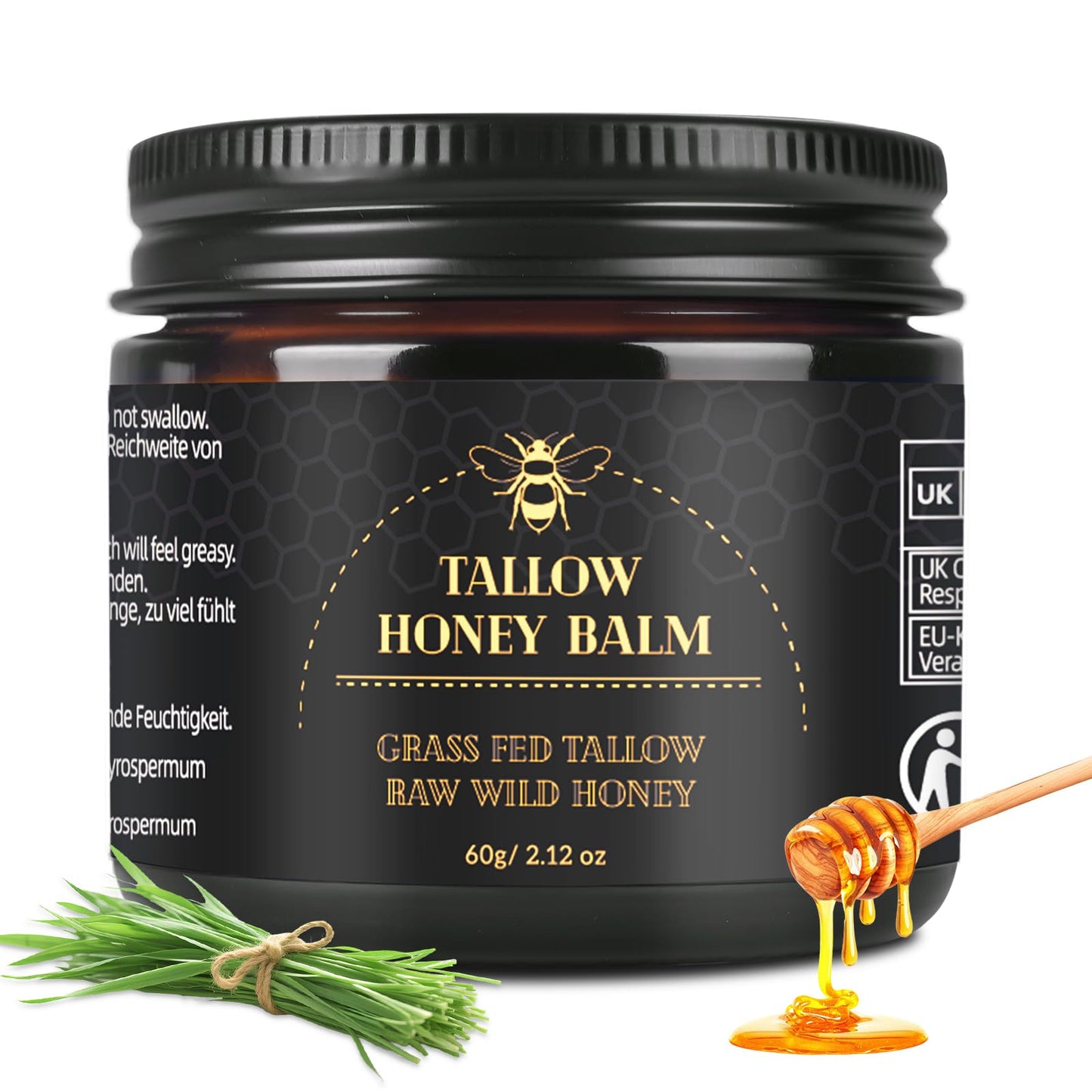 Beef Tallow for Skin, Tallow and Honey Balm for Face, Organic Grass-fed Beef Tallow Face Moisturizer for Deep Nourish and Soothe