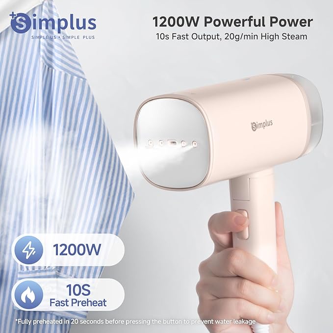 Simplus Travel Steamer for Clothes, Foldable 1200W Handheld Mini Steamer with 10-Second Fast Heat-up, 170ml Portable Water Tank for 10-Minute Garment Ironing, 1.1lbs Small Wrinkle Remover for Travel