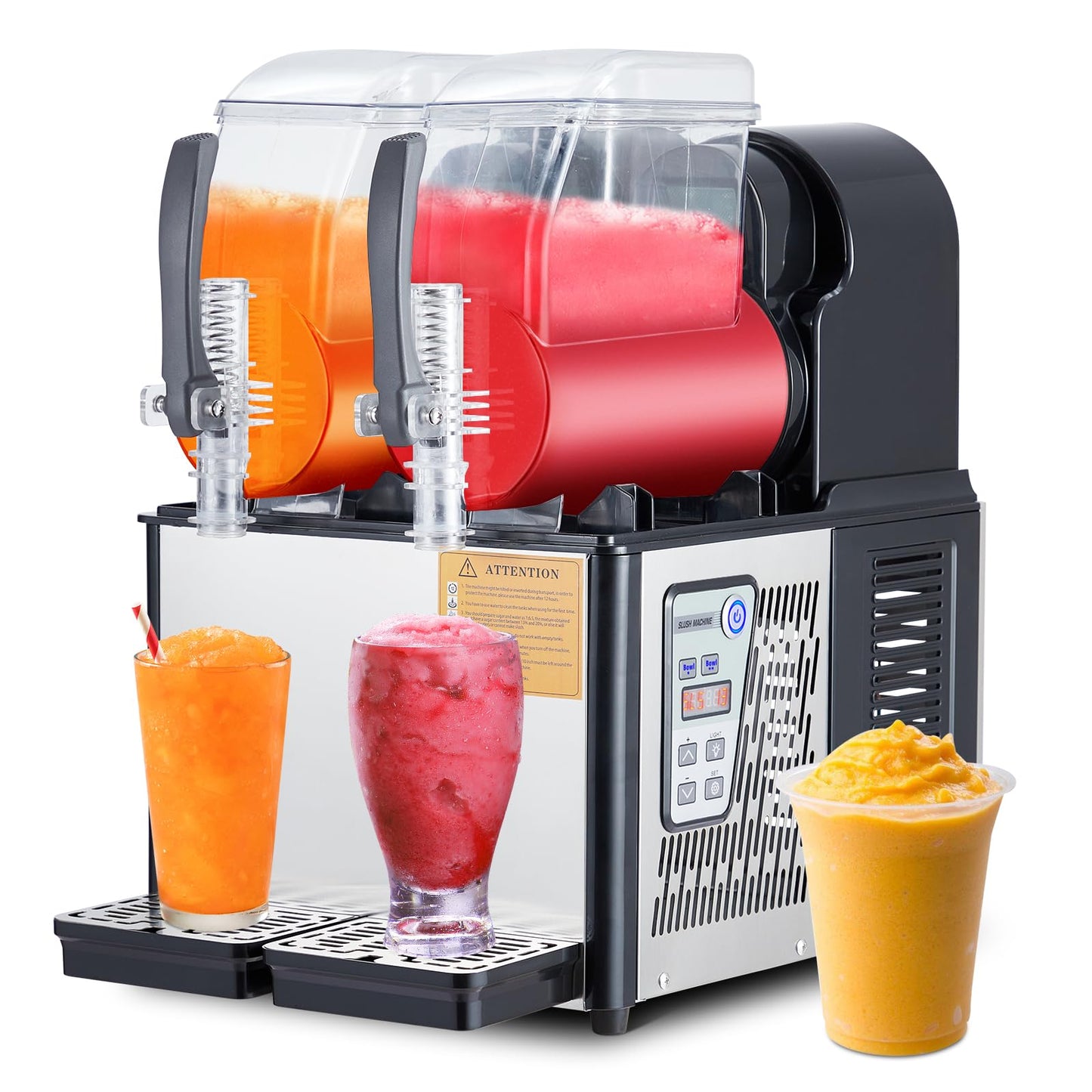 Garvee 4L×2 Dual-Tank Commercial Slushie Machine, 370W Commercial Grade, Self-Cleaning Stainless Steel, Simultaneous Two-Flavor Operation, Perfect for High-Volume Use in Cafes & Bars, Black