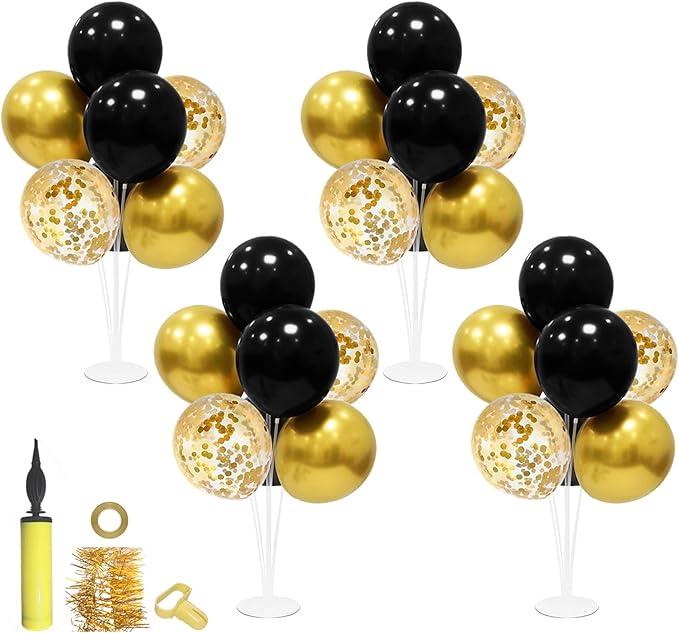 ZJDHPTY Black and Gold Party Decorations 4 Set Balloon Stand Table Centerpieces for Men's Women's Birthday Wedding Retirem...
