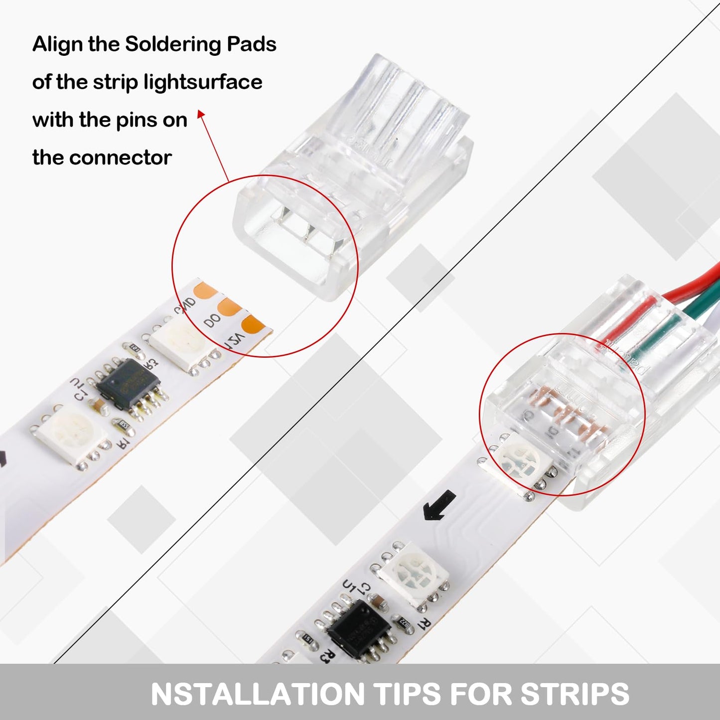 Flutesan 100 Pcs 3 Pin 10mm Solderless LED Light Strip Connectors Clear Track Lighting Connectors for 5050 RGB Strip Light