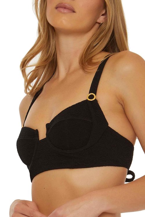 Trina Turk Women's Standard Black Sands Underwire Bikini Top, Adjustable, Tie Back, Swimwear Separates