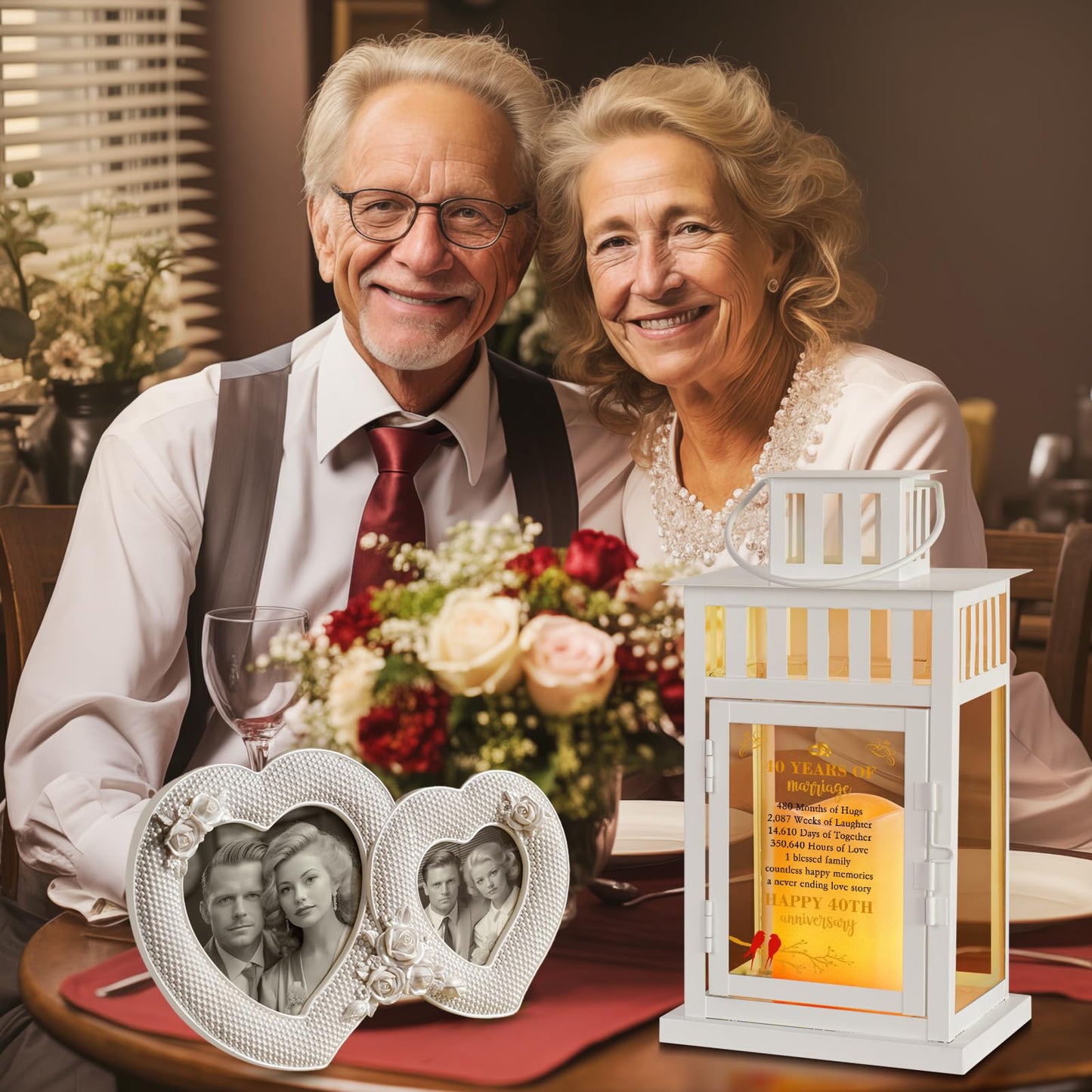 HN HAIINAA 40th Wedding Anniversary Lantern - Gifts for Couple, Parents, Husband, Wife, Grandparents - Happy Anniversary Decoration