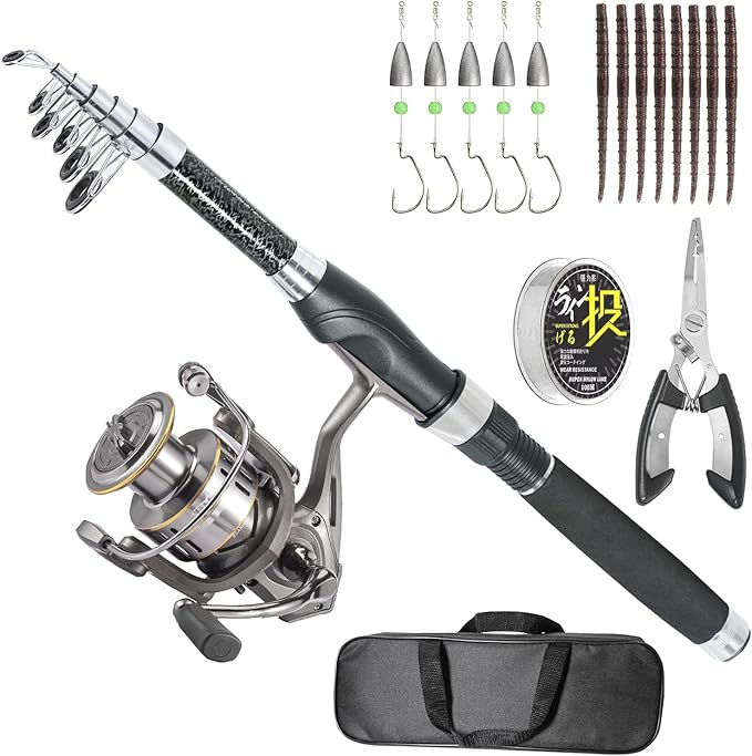 Fishing Rod, Telescopic Fishing Rod and Reel Combo, Collapsible Travel Fishing Pole Rod Starter Kit, Carbon Fiber Fishing ...