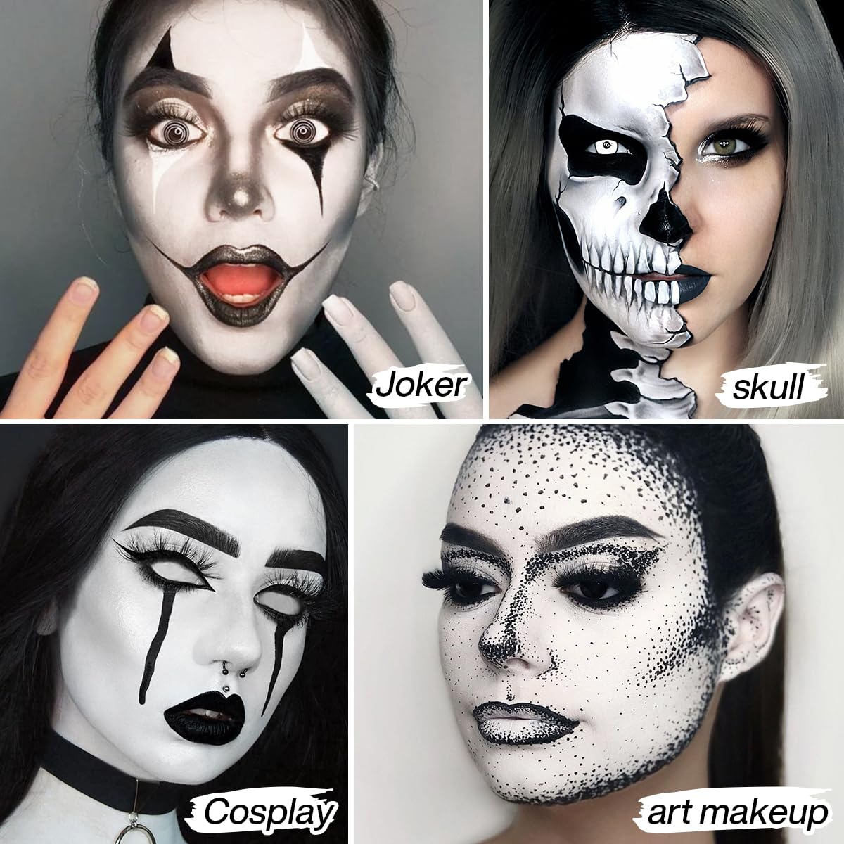 Halloween Black White Face Paint, Goth White Foundation Makeup Cream To Powder Greasepaint, Emo Gothic Clown Cosplay Face Painti