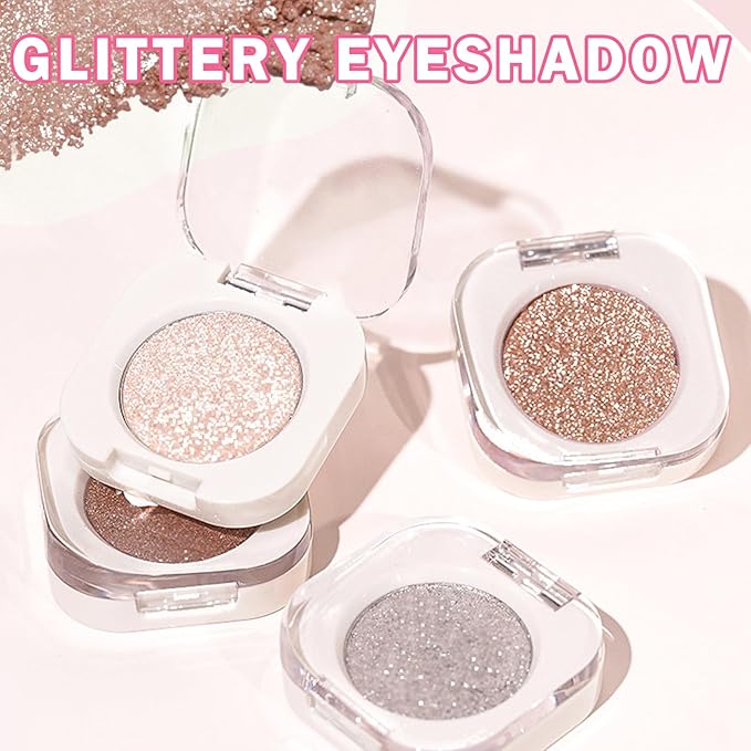 Glitter Champagne Glow Single Eyeshadow,Ultra Fine Shimmer Eyeshadow Lightweight Sparkling Blendable Formula,Daily Multiuse Glossy Eyes Makeup (09 Moonstone + 11 Weaving Maid)
