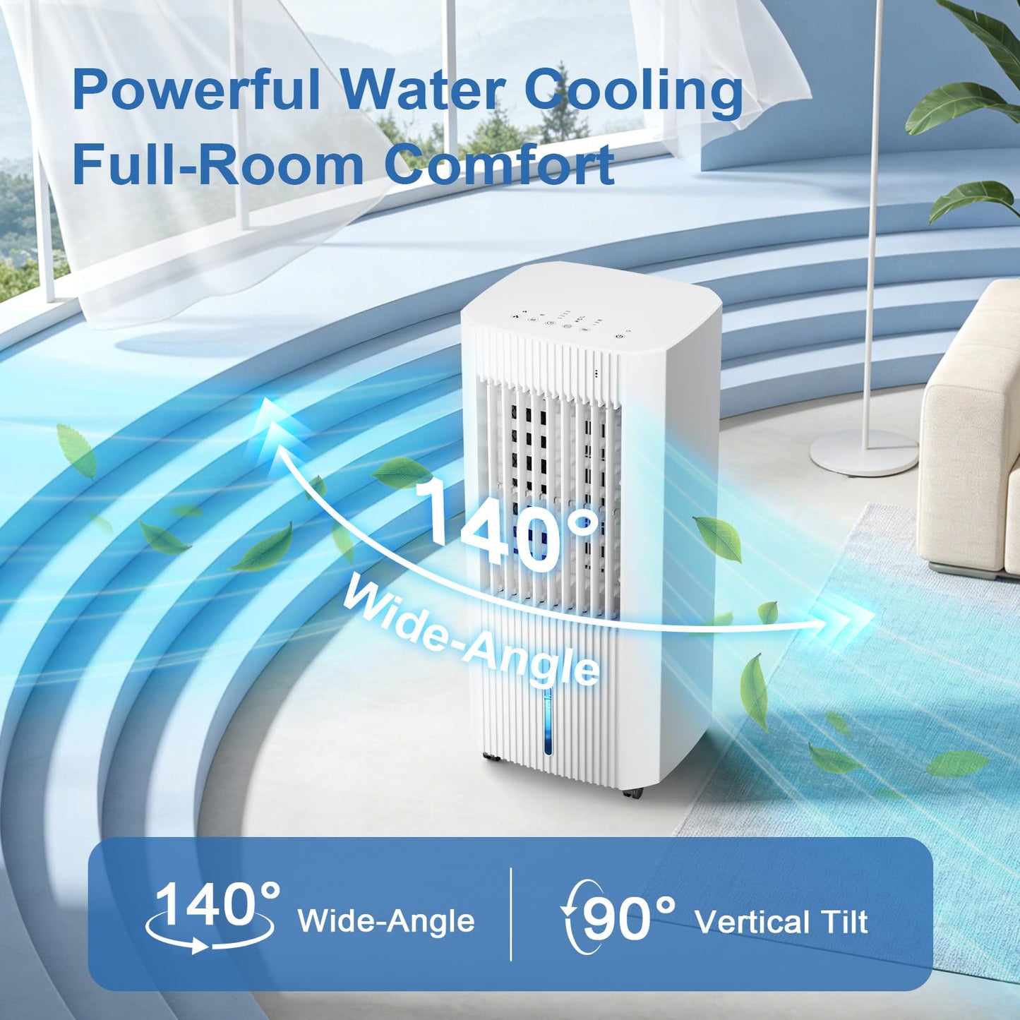 Portable Air Cooler, Swamp Cooler Evaporative Air Cooler Portable AC Unit for Room,3 Modes & 3 Speeds, 1.5Gal Tank for 15H Cooling, 140° Oscillation, 16.4FT Remote for Bedroom Indoor Use