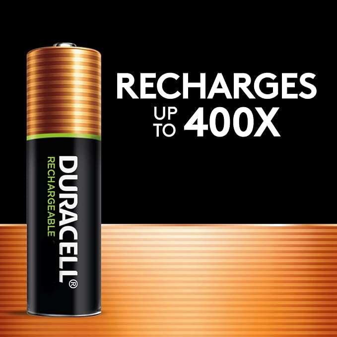 Duracell Rechargeable AA Batteries 4 Count, Long-lasting Power, All-Purpose Pre-Charged NiMH Double A Battery for Household and Gaming Devices