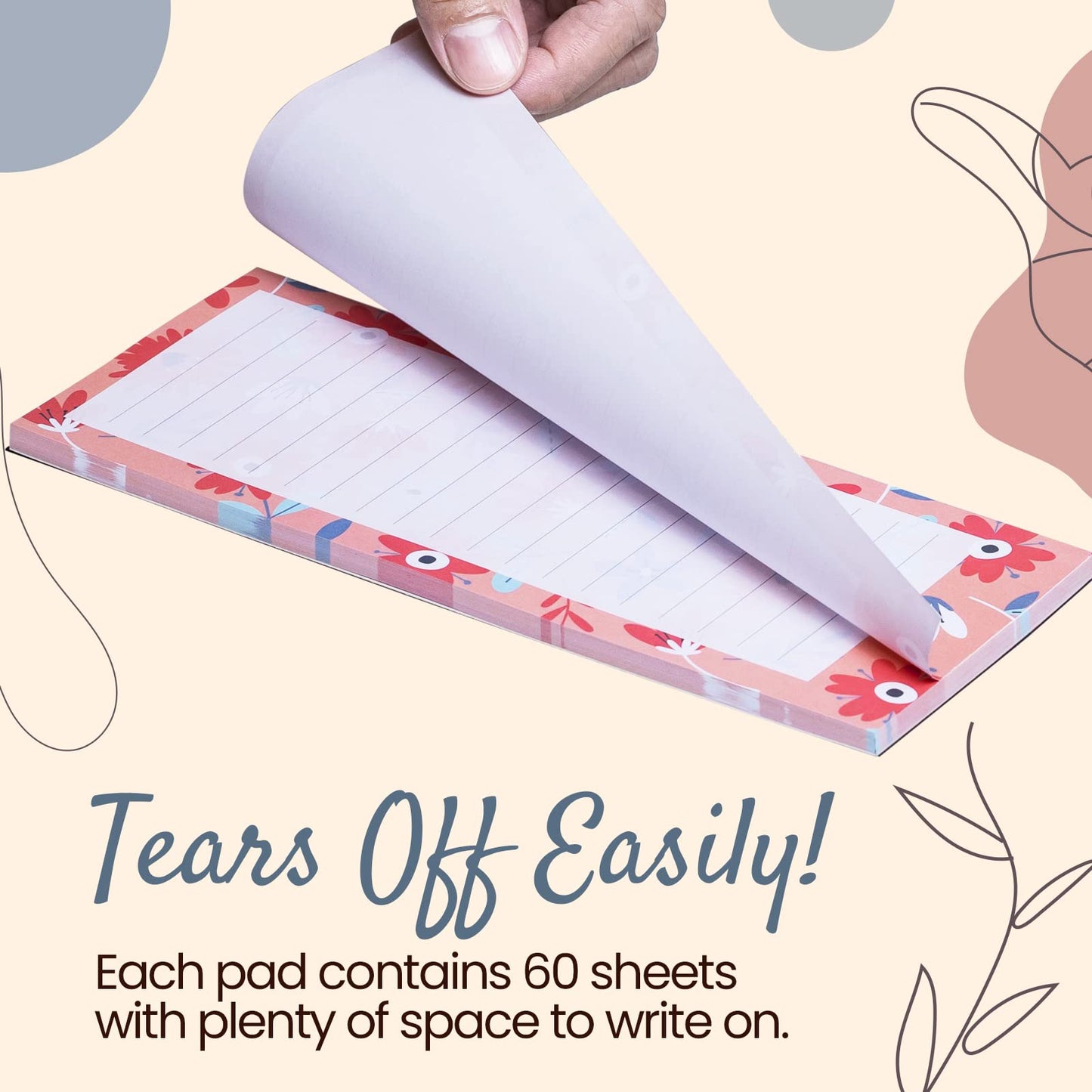 MATICAN Grocery List Magnet Pad for Fridge, 6-Pack Magnetic Note Pads Lists, 60 Sheets Per Pad, 6 Cute Floral Designs, Full Magnet Back To-Do-List Notepads