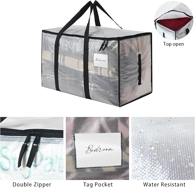 Heavy Duty 93L (24.5 Gallon) Stackable Storage Bins with Fully Openable Lids, Moving Bags Heavy Duty, Clear Plastic Totes for Moving Storage, Home Organization, Christmas Decorations. 6 pack
