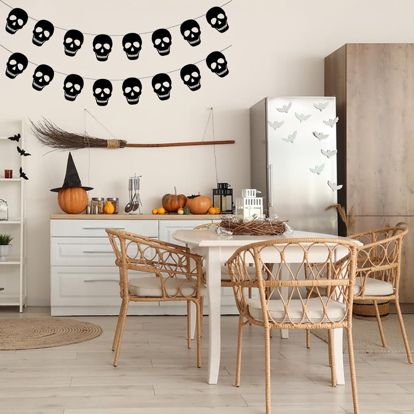 Black Skull Garland, Halloween Decoration Birthday Decoration Party Decoration Halloween Banner for Gothic Birthday Party Decorations DIY Home Decor