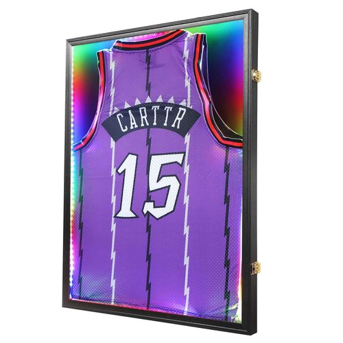KCRasan LED Jersey Frame Display Case - Jersey case with led Lights - Large Lockable Frames Shadow Box with UV Protection for Baseball Basketball Football Soccer Hockey Sport Shirt, Black