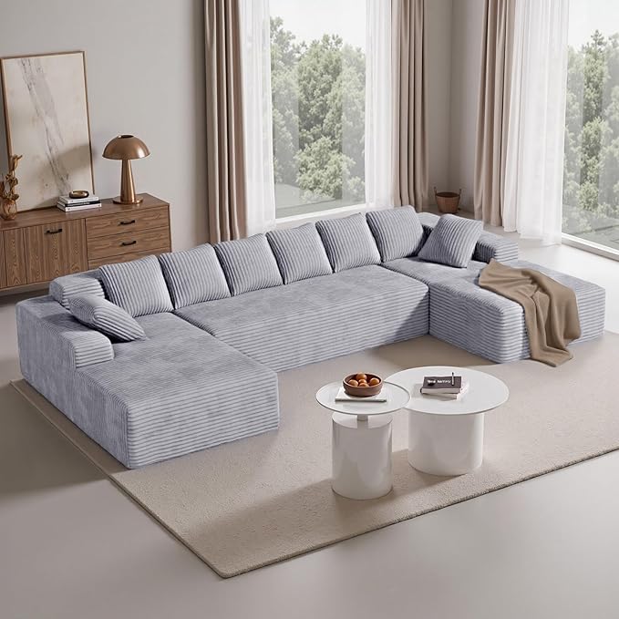 131'' U Shaped Sectional Couches with Chaise Lounge, No Assembly Required Deep Seat Modular Cloud Sofa for Living Room 1PCS, Bedroom(Light Gray)