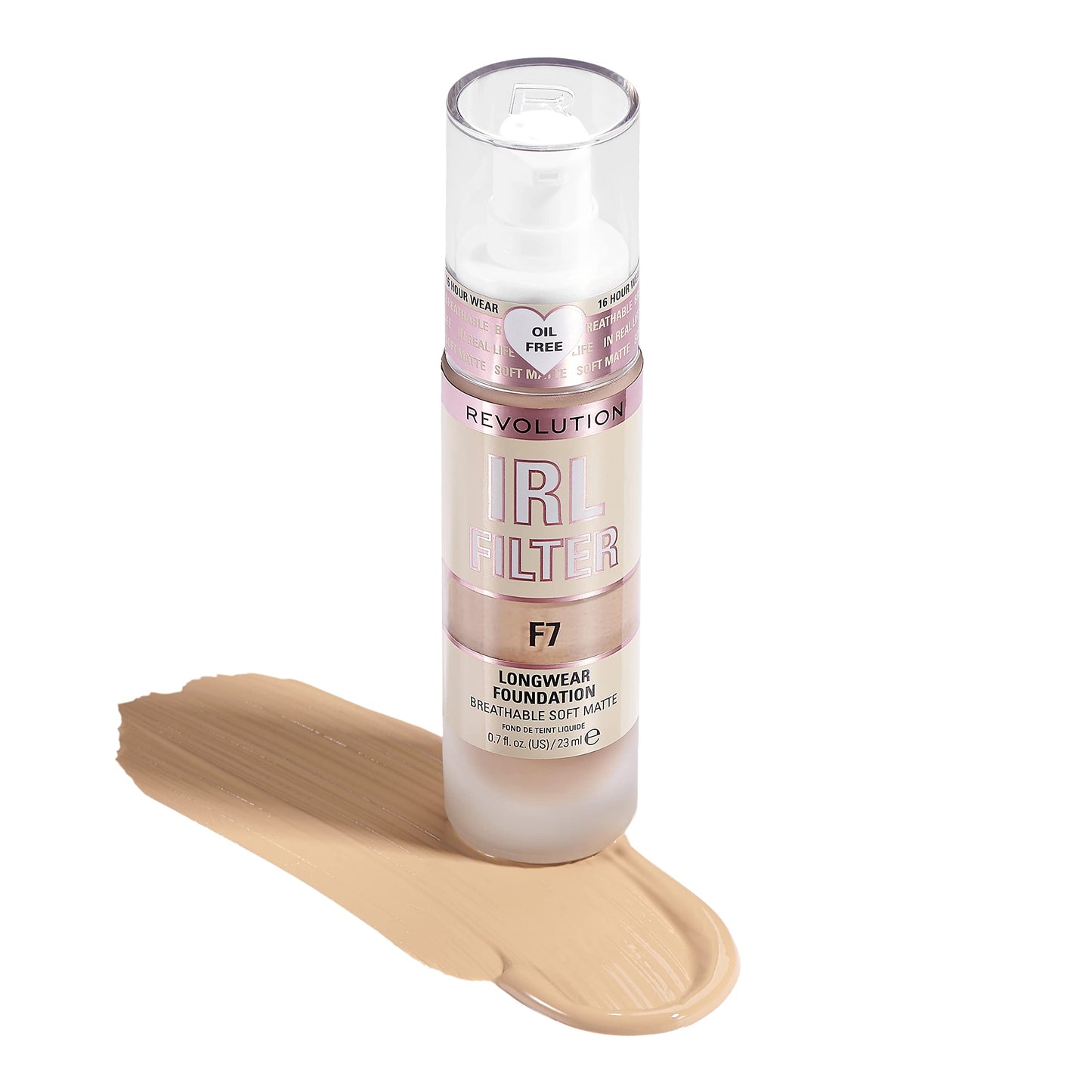 Revolution, IRL Filter Longwear Foundation, Soft & Breathable Formula, Medium to Full Coverage, Matte Finish, F7, 0.7 fl oz