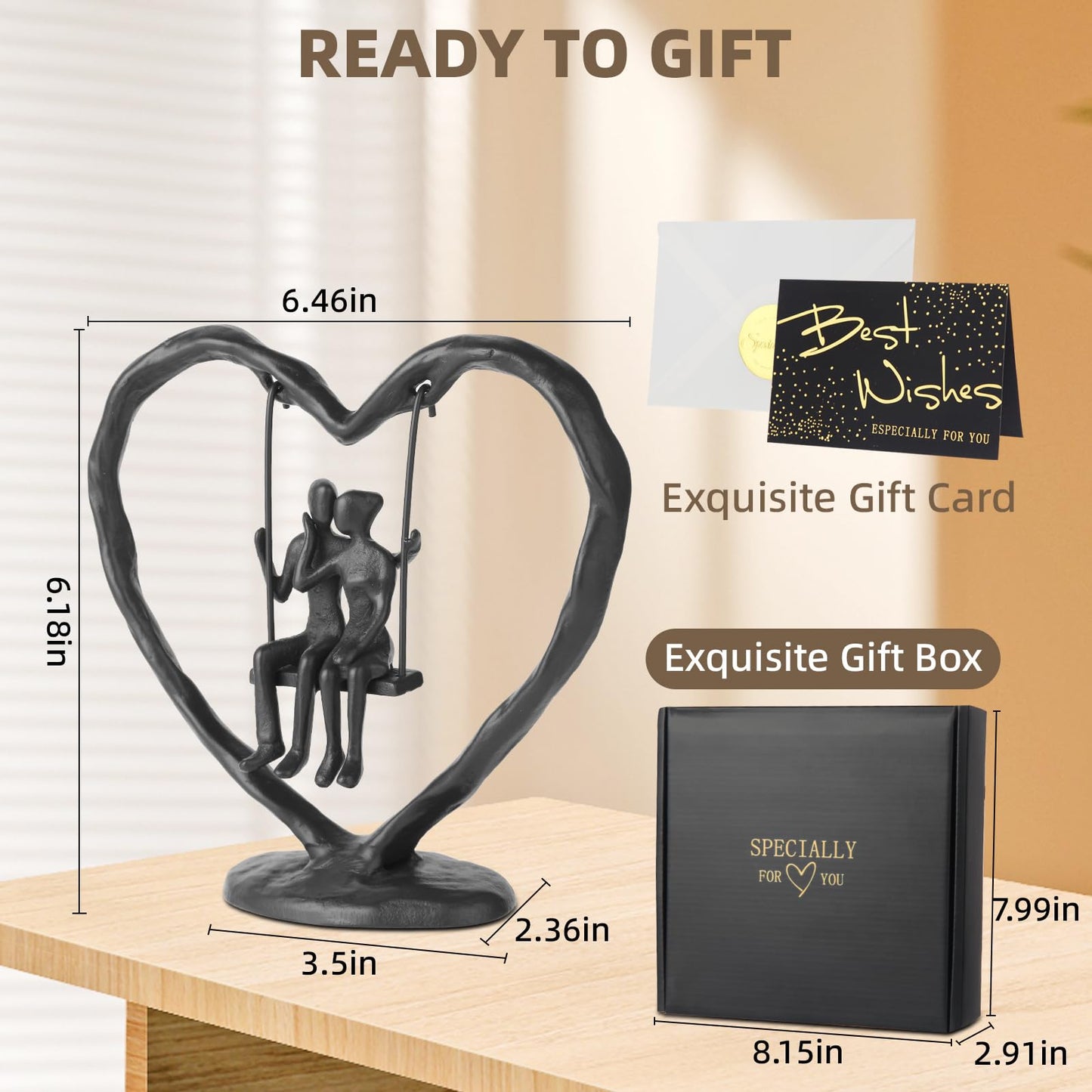 Iron Anniversary Wedding Gift for Her Wife Him and Couple,Iron Heart Statue Decoration Gifts,Heart Sculpture,Heart Figurine，Couple Figurine Statue,Valentine's Day Birthday Gifts