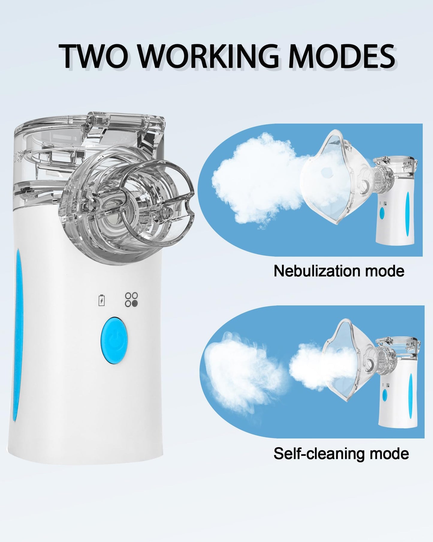 Portbale Nebulizer, Nebulizer Machine for Adults and Kids, Ultrasonic Mesh Nebulizer of Cool Mist with Self-Cleaning Function for Breathing Problems, Used at Home, Office, Travel