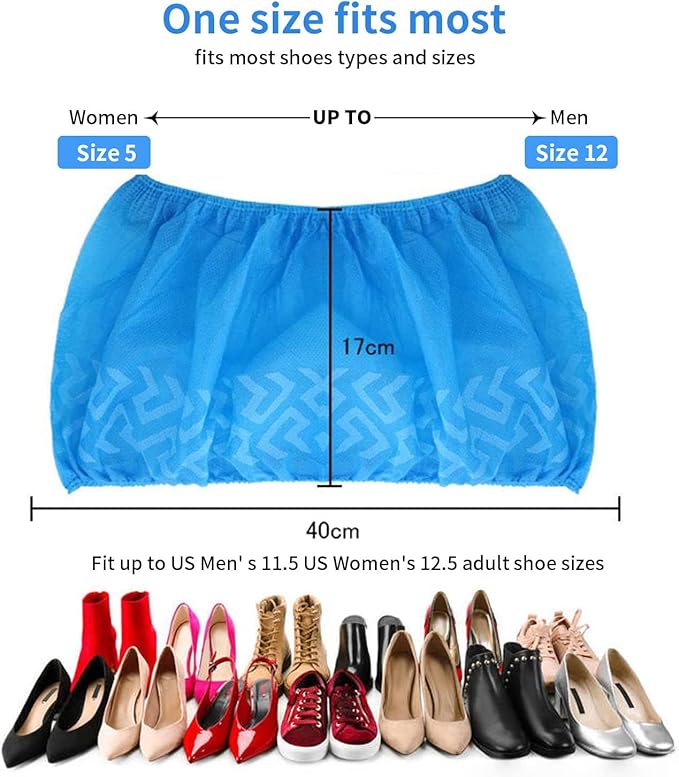 Shoe Covers Disposable 200 Pack (100 Pairs) - Durable, Non-Slip, Water Resistant, and Recyclable Boot Covers for Indoor and Outdoor Use - One Size Fits Most (Non-woven-Blue)