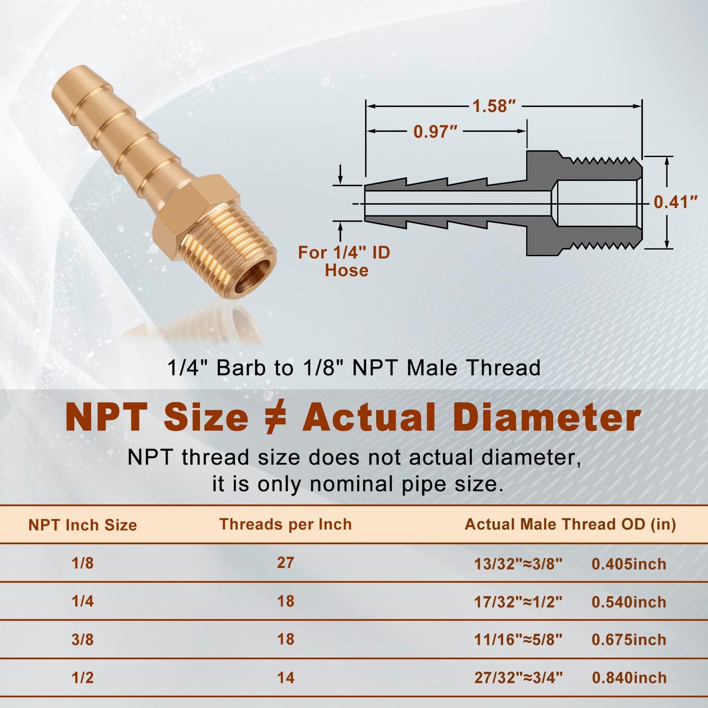 Boeray 5pcs Brass Hose Barb Fittings 1/4 Inch Barb to 1/8 Inch NPT Male Thread Air Hose Fittings Adapter Connector Water Fuel Air Line Fittings 1/4” Barb × 1/8” NPT Brass Fittings