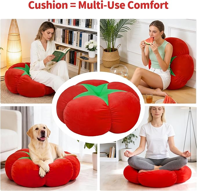Extra Large Tomato Floor Cushion Pillow – Plush Floor Cushion for Sitting & Activities, for Reading, Gaming, Meditation & Home Decor – Cute Round Plush Chair Cushion.65cm/25.6Inch