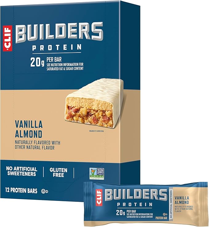 CLIF BUILDERS Protein Bars - Vanilla Almond Flavor - 20g Plant Based Protein - Gluten Free - Non-GMO - Low Glycemic - No A...