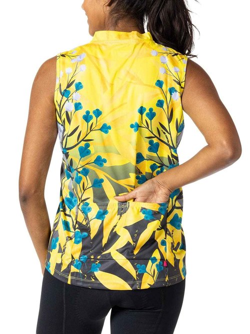 Terry Breakaway Mesh Sleeveless Cycling Jersey Women UPF 50+ 10 Inch Front Zip Relaxed Fit Tank Reg. & Plus Sizes - Chain Forest Yellow, X Large