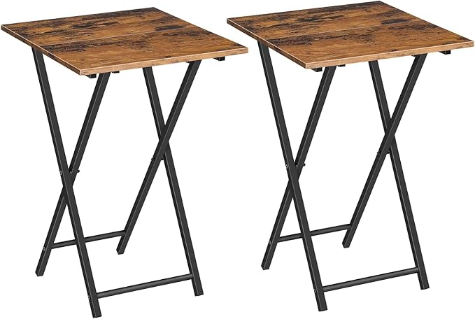 HOOBRO Folding TV Tray Tables, Set of 2 Wooden TV Trays Side Tables, Portable Sofa Snack Table, Industrial End Table for S...